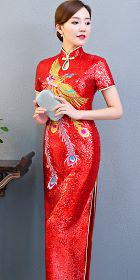 Paillettes Embroidery Long-length Cheongsam (CM)