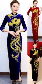 Gorgeous Phoenix Embroidery 3/4-sleeve Long-length Cheongsam (RM/CM)