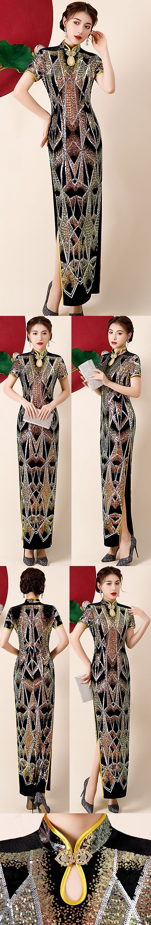 Gorgeous Abstract Pattern Embroidery Long-length Cheongsam (RM)