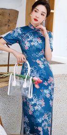 Short-sleeve Long-length Silky Cheongsam (RM)