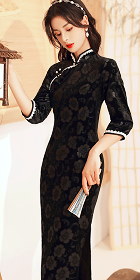 Gorgeous 3/4-sleeve Long-length Velvet Cheongsam (RM)