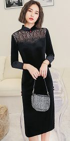 Long-sleeve Mid-length Velvet Cheongsam (RM)