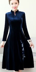 Long-sleeve A-line Velvet Cheongsam (RM)