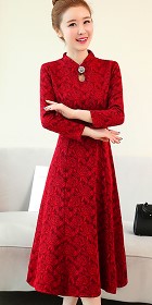 Long-sleeve A-line Embossed Embroidery Cheongsam (RM)