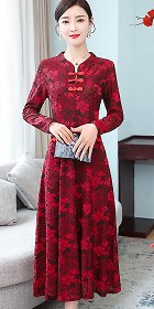 Long-sleeve A-line Embossed Embroidery Cheongsam (RM)