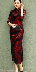 Elbow-sleeve Long-length Velvet Cheongsam (RM)