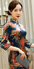 Elbow-sleeve Long-length Velvet Cheongsam (RM)