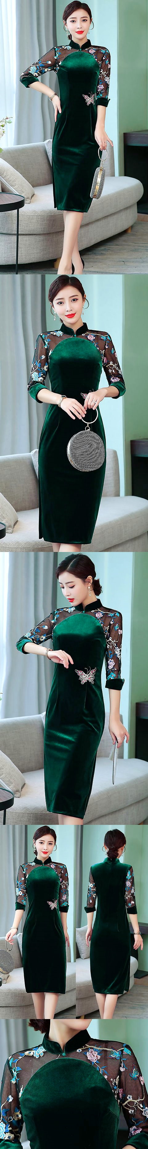 Bargain - 3/4-sleeve Magnificent Velvet Cheongsam (RM)