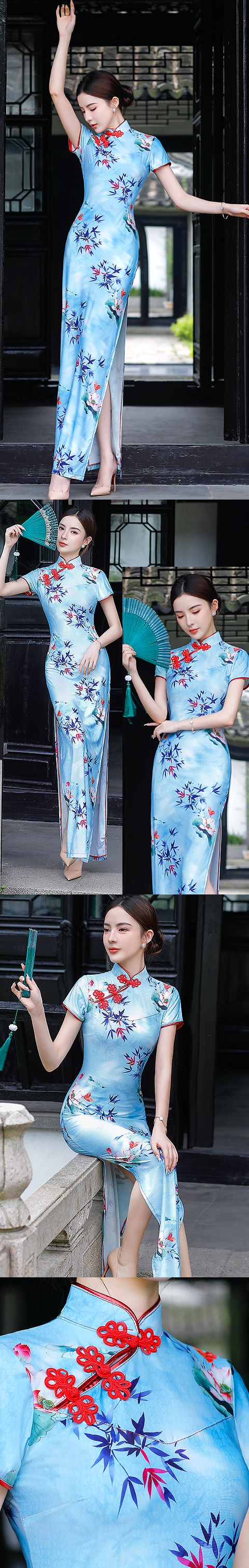 Lace Gauze Long-length Short-sleeve Cheongsam (RM)