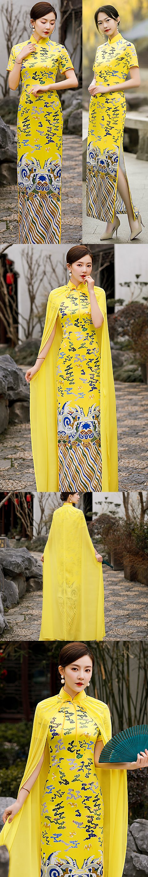 Short-sleeve Long-length Cheongsam with Cloak (RM)