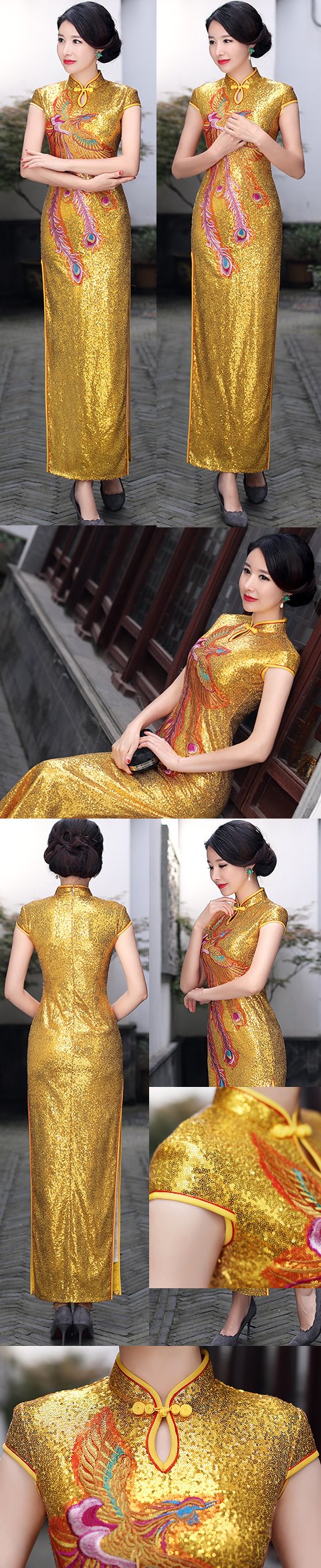 Paillettes Embroidery Long-length Cheongsam (CM)