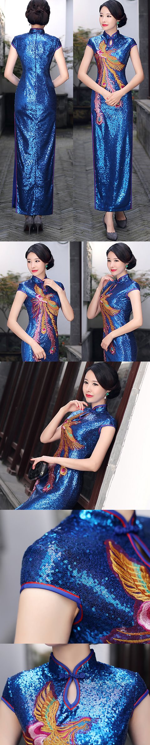 Paillettes Embroidery Long-length Cheongsam (CM)