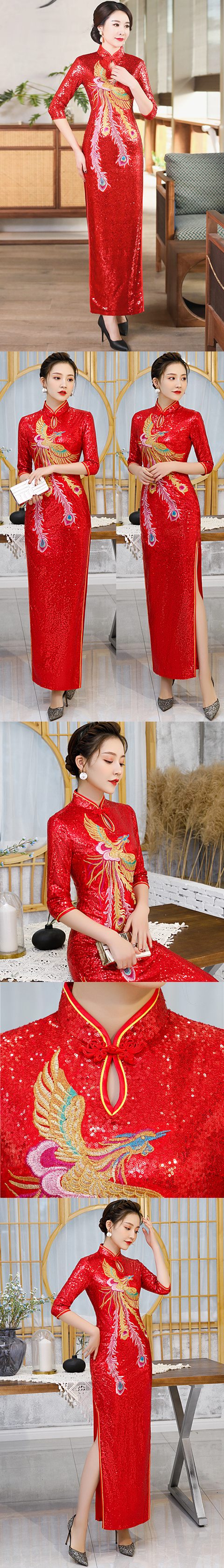 Paillettes Embroidery Long-length Cheongsam (CM)