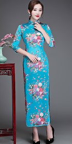 3/4-sleeve Long-length Brocade Cheongsam (RM)