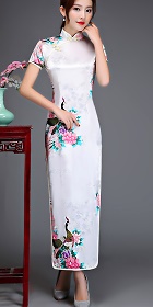 Short-sleeve Long-length Silky Cheongsam (RM)