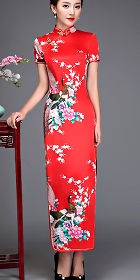 Short-sleeve Long-length Silky Cheongsam (RM)