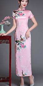 Short-sleeve Long-length Silky Cheongsam (RM)