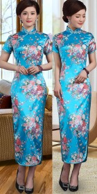 Short-sleeve Long-length Silky Cheongsam (RM)