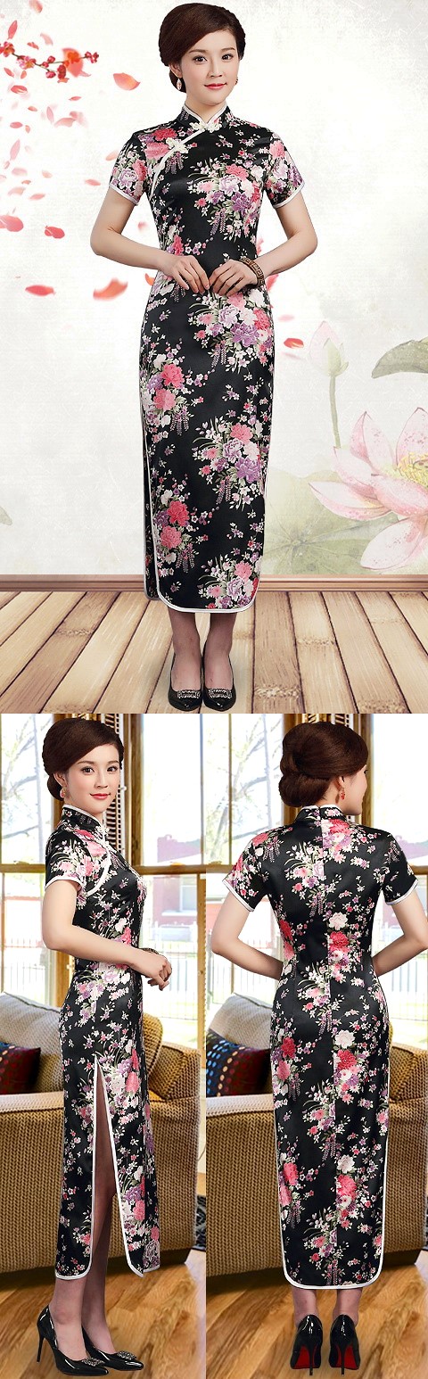 Short-sleeve Long-length Silky Cheongsam (RM)