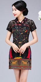 Exquisite Gauze Ethnic Printing Cheongsam (RM)