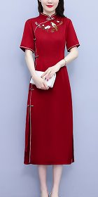 Short-sleeve Long-length Embroidery Cheongsam (RM)