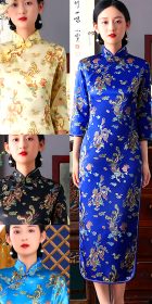 3/4-sleeve Long-length Cheongsam (CM)