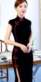 Cup-sleeve Long-length Velvet Cheongsam (CM)