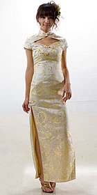 Cup-sleeve Diamond Neckline Long-length Cheongsam (CM)