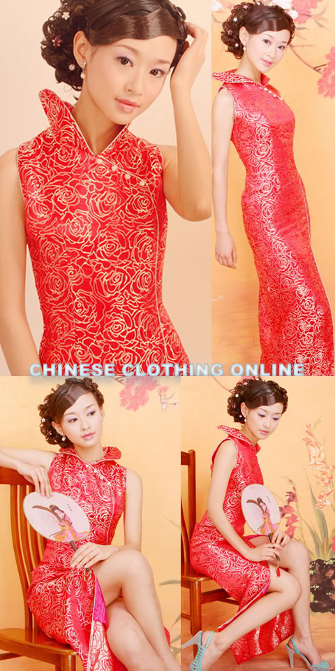 Sleeveless Foldable High Collar Front Slit Long-length Cheongsam (CM)