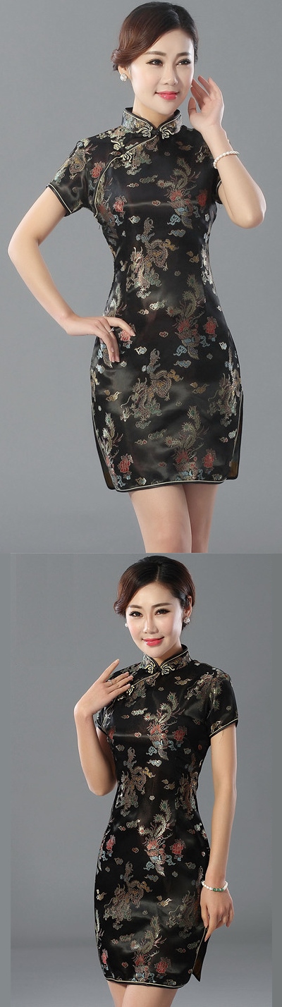 Short-sleeve Short Brocade Cheongsam Dress