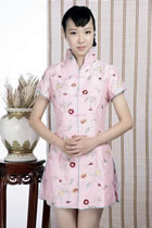 Short-sleeve Floral Embroidery Mini Cheongsam Dress (Pink)