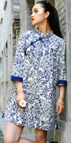 Ethnic 3/4-Sleeve Standing Collar Dress (CM)