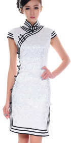 Cup-sleeve Mid-length Triple-piping Cheongsam (CM)