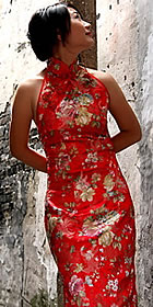 Cut-in Shoulders Bareback Mid-length Cheongsam (CM)