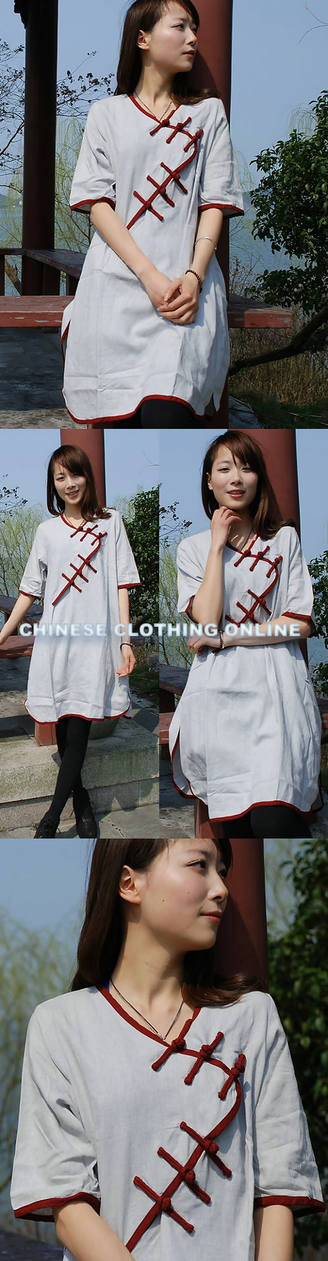 Ethnic Mid-sleeve Eye-catching Piping Loose Dress (CM)