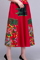 Ethnic Linen Patching Fabric Long Skirt (RM)