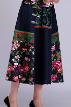 Ethnic Linen Patching Fabric Long Skirt (RM)