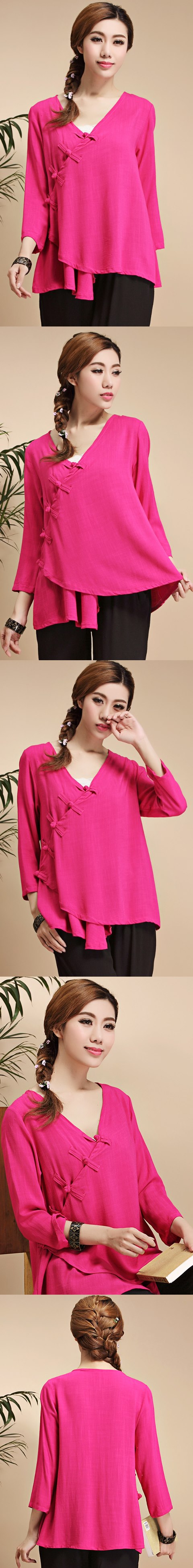 Long-sleeve Chinese Ethnic Linen Blouse (Ready-Made)