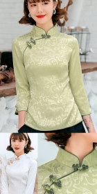 3/4-sleeve Jacquard Mandarin Blouse (RM)