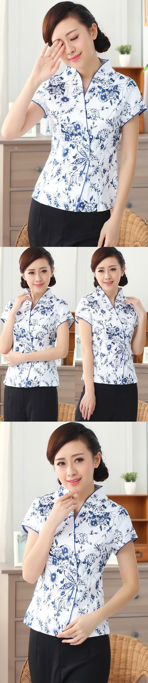 Short-sleeve Floral Mandarin Blouse (RM)
