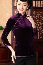 Long-sleeve Velvet Mandarin Blouse (RM)