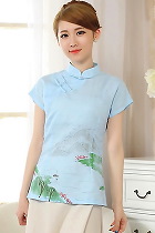 Hand-Painting Cotton Linen Short-sleeve Blouse (RM)