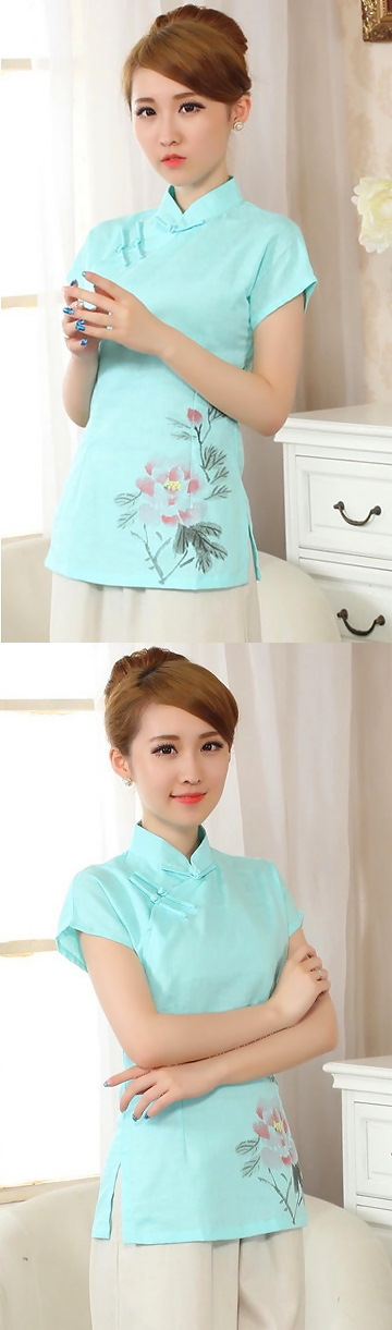 Hand-Painting Cotton Linen Short-sleeve Blouse (RM)