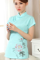 Hand-Painting Cotton Linen Short-sleeve Blouse (RM)