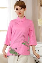 Hand-Painting Cotton Linen 3/4-sleeve Blouse (RM)