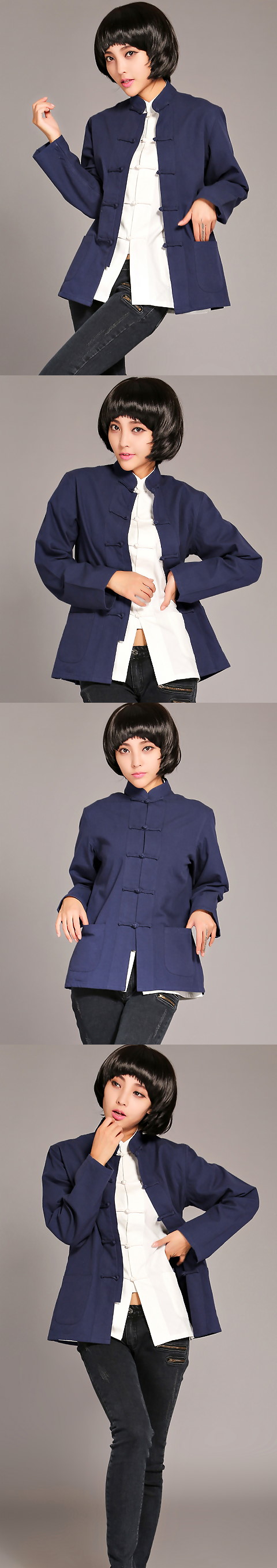 Mandarin Plain Cotton Long-sleeve Blouse (RM)