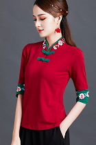 Elbow-sleeve Chinese Ethnic Embroidery Blouse (RM)