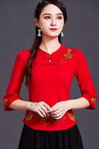 3/4-sleeve Chinese Ethnic Embroidery Blouse (RM)