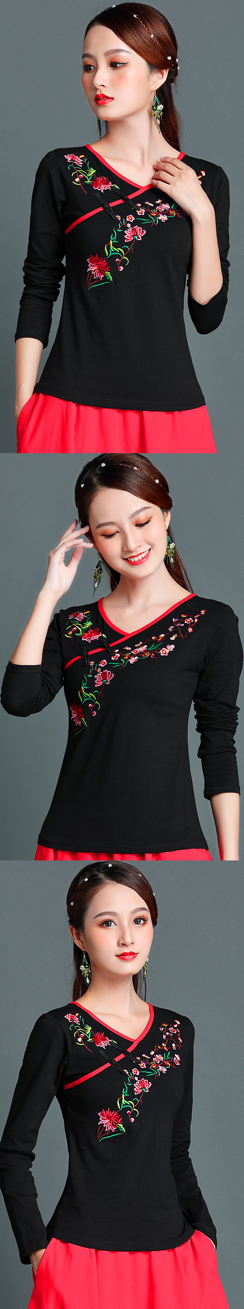 Long-sleeve Chinese Ethnic Embroidery Blouse (RM)