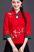 3/4-sleeve Chinese Ethnic Embroidery Blouse (RM)